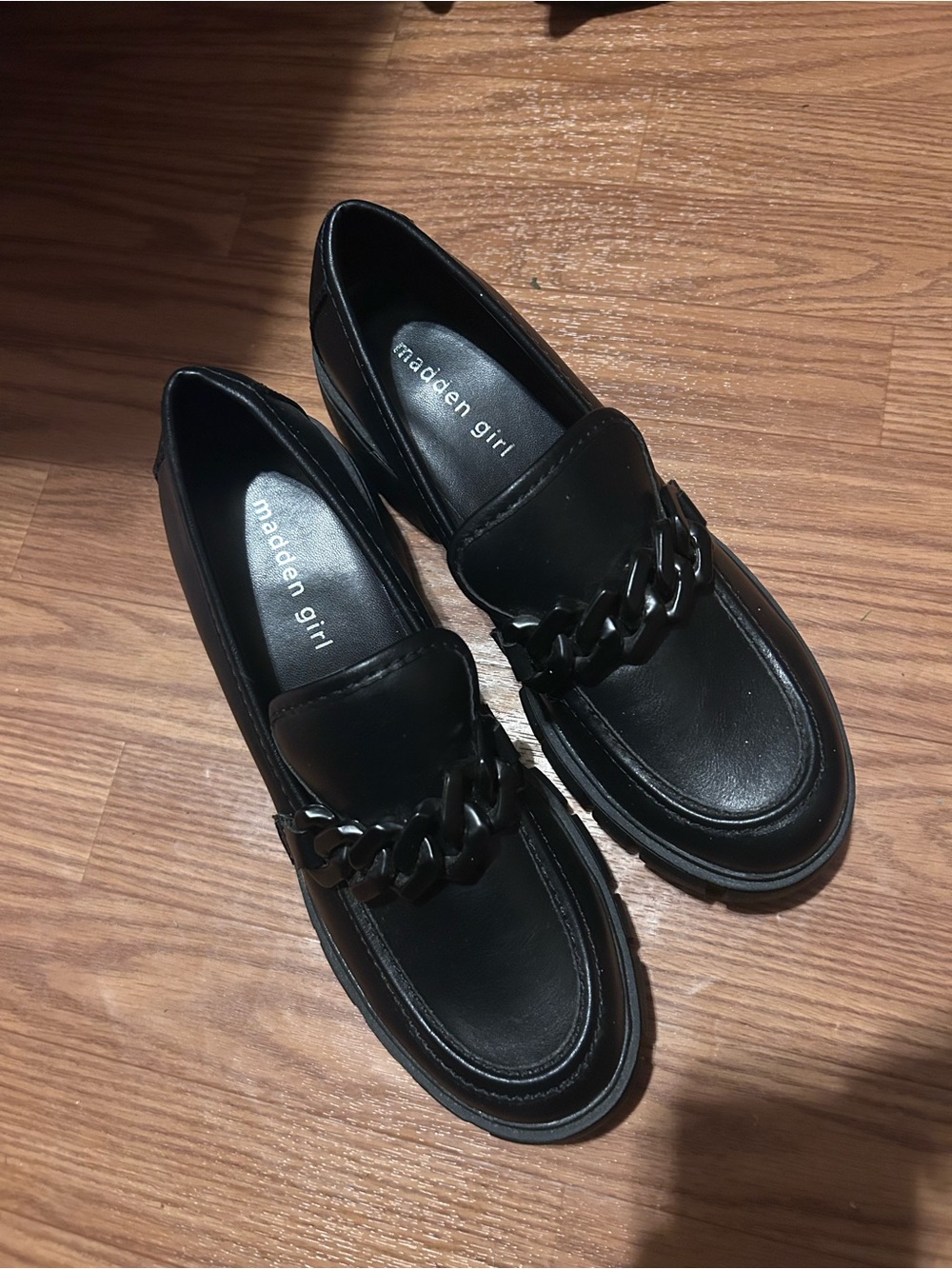 Madden Girl Black Chunky Chain Loafers